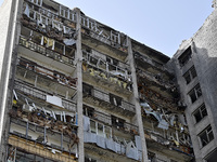 A residential high-rise damaged by Russian shelling in Zaporizhzhia, Ukraine, on October 1, 2024. NO USE RUSSIA. NO USE BELARUS. (