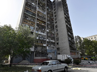 A residential high-rise damaged by Russian shelling in Zaporizhzhia, Ukraine, on October 1, 2024. NO USE RUSSIA. NO USE BELARUS. (