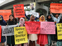 Students of the Faculty of Business Studies of Dhaka University (DU) stage a demonstration and rally against the insult of the Prophet Muham...