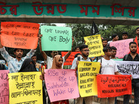 Students of the Faculty of Business Studies of Dhaka University (DU) stage a demonstration and rally against the insult of the Prophet Muham...