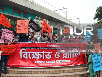 Students of the Faculty of Business Studies of Dhaka University (DU) stage a demonstration and rally against the insult of the Prophet Muham...