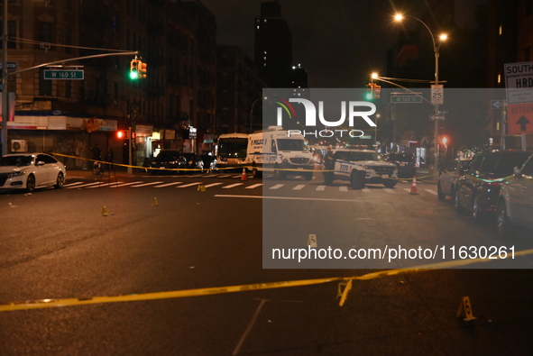 Two men are shot, and one man is killed in the Washington Heights section of Manhattan, New York, United States, on October 2, 2024. On Wedn...