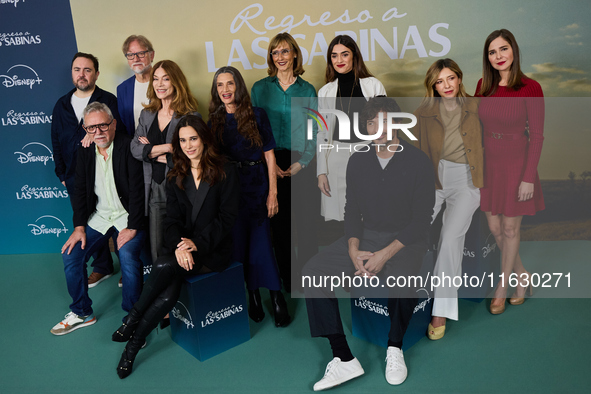 In Madrid, Spain, on February 10, 2024, a photocall for ''Regreso a las Sabinas'' features Jordi Frades (L), Nancho Novo, Maria Casal, Celia...