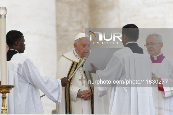 Pope Francis leads the mass for the opening session of the 16th Ordinary General Assembly of the Synod of Bishops in Vatican, on October 2,...