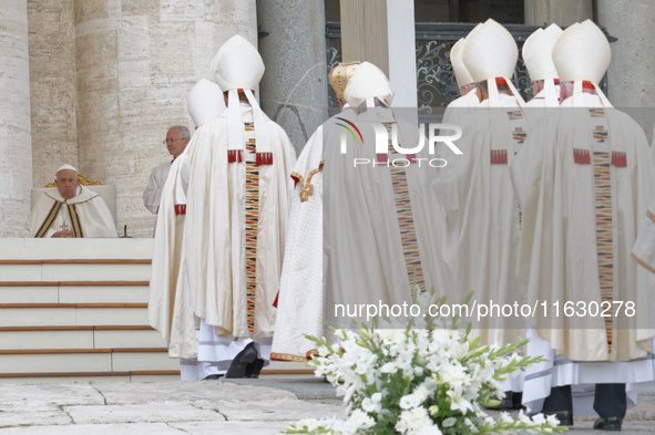 Pope Francis leads the mass for the opening session of the 16th Ordinary General Assembly of the Synod of Bishops in Vatican, on October 2,...