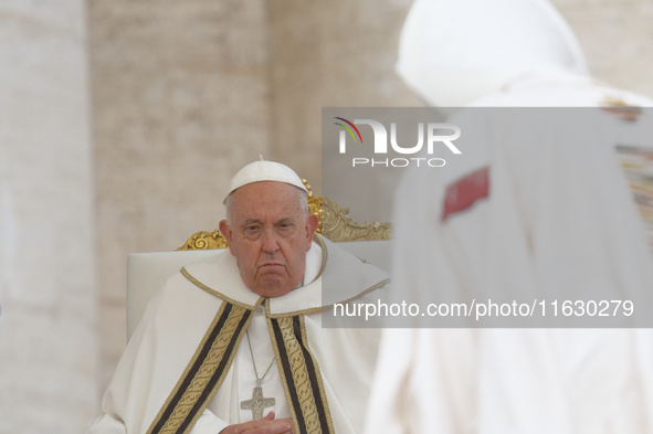 Pope Francis leads the mass for the opening session of the 16th Ordinary General Assembly of the Synod of Bishops in Vatican, on October 2,...