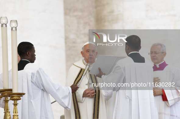 Pope Francis leads the mass for the opening session of the 16th Ordinary General Assembly of the Synod of Bishops in Vatican, on October 2,...