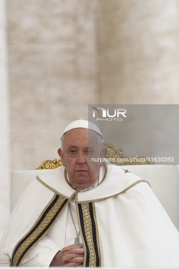 Pope Francis leads the mass for the opening session of the 16th Ordinary General Assembly of the Synod of Bishops in Vatican, on October 2,...