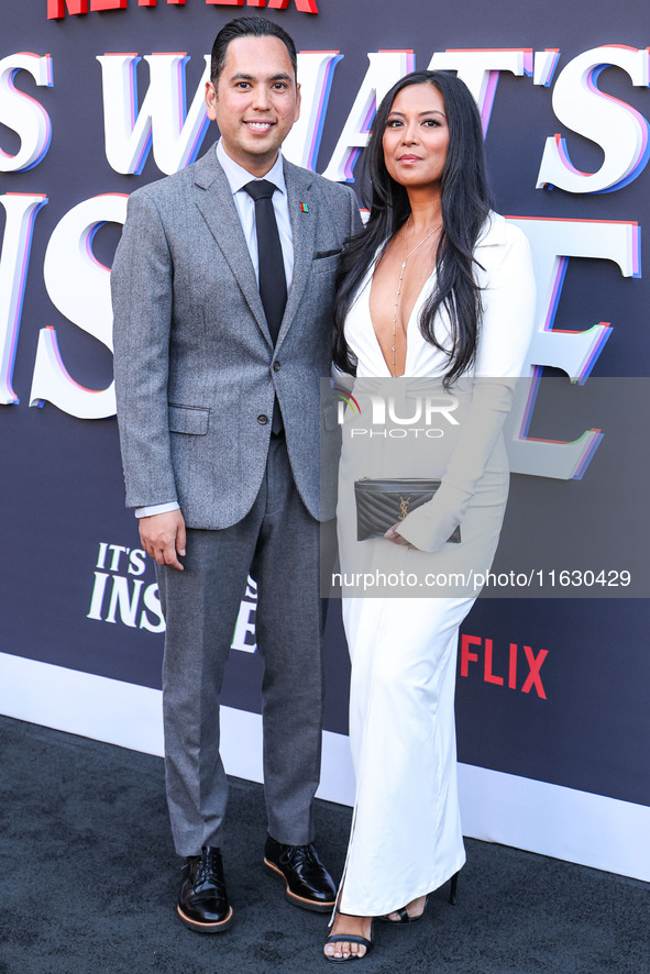 Jason Baum and Caroline Abaldonado arrive at the 2024 Beyond Fest - Los Angeles Premiere Of Netflix's 'It's What's Inside' held at The Egypt...