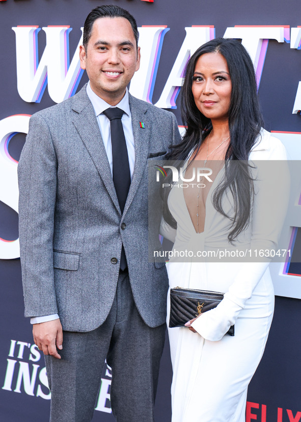 Jason Baum and Caroline Abaldonado arrive at the 2024 Beyond Fest - Los Angeles Premiere Of Netflix's 'It's What's Inside' held at The Egypt...