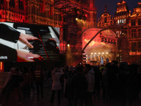 People attend a Wallonie popular music festival in the Grand Place, in Brussels, Belgium, on September 27, 2024. (