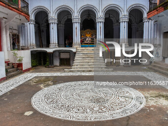 A Durga idol is seen at a heritage house in Kolkata, India, on October 2, 2024. (