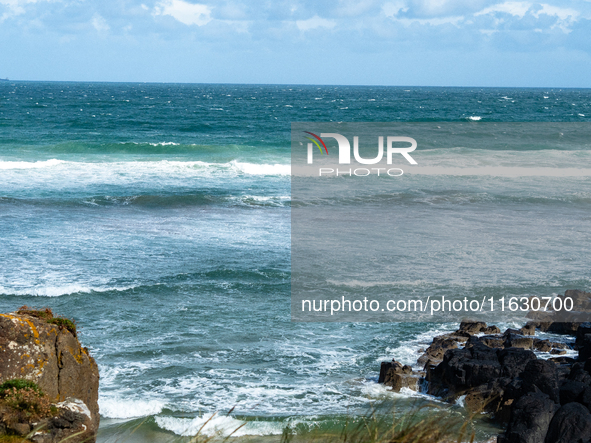 A view of the ocean along the Causeway Coast Area in County Antrim, Northern Ireland, on July 2024. 