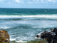 A view of the ocean along the Causeway Coast Area in County Antrim, Northern Ireland, on July 2024. (