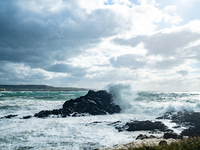 A view of the ocean along the Causeway Coast Area in County Antrim, Northern Ireland, on July 2024. (