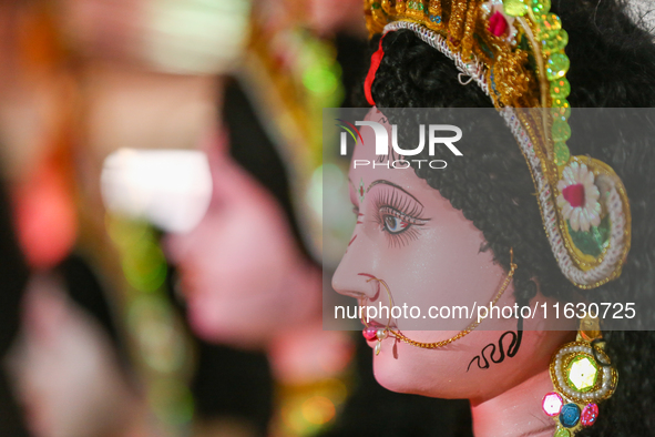 An idol of the Hindu goddess Nawa Durga is pictured at a studio in Lalitpur, Nepal, on October 2, 2024, ahead of the festival of Nawaratri....