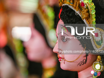 An idol of the Hindu goddess Nawa Durga is pictured at a studio in Lalitpur, Nepal, on October 2, 2024, ahead of the festival of Nawaratri....