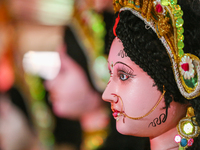 An idol of the Hindu goddess Nawa Durga is pictured at a studio in Lalitpur, Nepal, on October 2, 2024, ahead of the festival of Nawaratri....