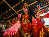 An idol of the Hindu goddess Nawa Durga is pictured at a studio in Lalitpur, Nepal, on October 2, 2024, ahead of the festival of Nawaratri....