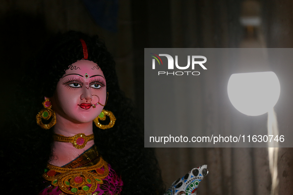 An idol of the Hindu goddess Nawa Durga is pictured at a studio in Lalitpur, Nepal, on October 2, 2024, ahead of the festival of Nawaratri....