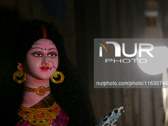 An idol of the Hindu goddess Nawa Durga is pictured at a studio in Lalitpur, Nepal, on October 2, 2024, ahead of the festival of Nawaratri....