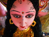 An idol of the Hindu goddess Nawa Durga is pictured at a studio in Lalitpur, Nepal, on October 2, 2024, ahead of the festival of Nawaratri....