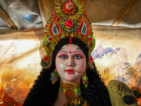 An idol of the Hindu goddess Nawa Durga is pictured at a studio in Lalitpur, Nepal, on October 2, 2024, ahead of the festival of Nawaratri....