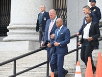 Mayor of New York City Eric Adams departs Thurgood Marshall United States Courthouse following a court appearance on federal charges of brib...