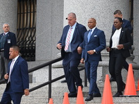 Mayor of New York City Eric Adams departs Thurgood Marshall United States Courthouse following a court appearance on federal charges of brib...