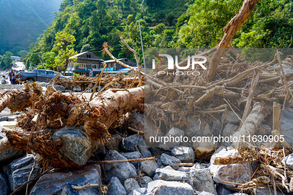 Heavy rainfall completely destroys the Dakshinkali-Sisneri road between Terai and Kathmandu Valley in Sisneri village, Makwanpur, Nepal, on...