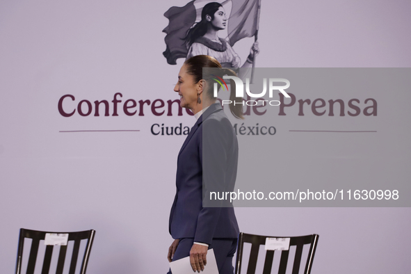 On October 2, 2024, in Mexico City, Mexico, Claudia Sheinbaum, President of Mexico, holds her first morning press conference at the National...