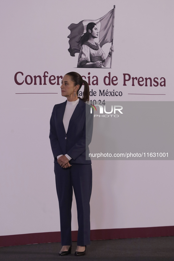 On October 2, 2024, in Mexico City, Mexico, Claudia Sheinbaum, President of Mexico, holds her first morning press conference at the National...