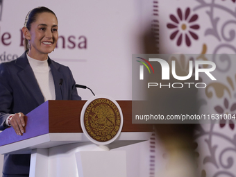 On October 2, 2024, in Mexico City, Mexico, Claudia Sheinbaum, President of Mexico, holds her first morning press conference at the National...