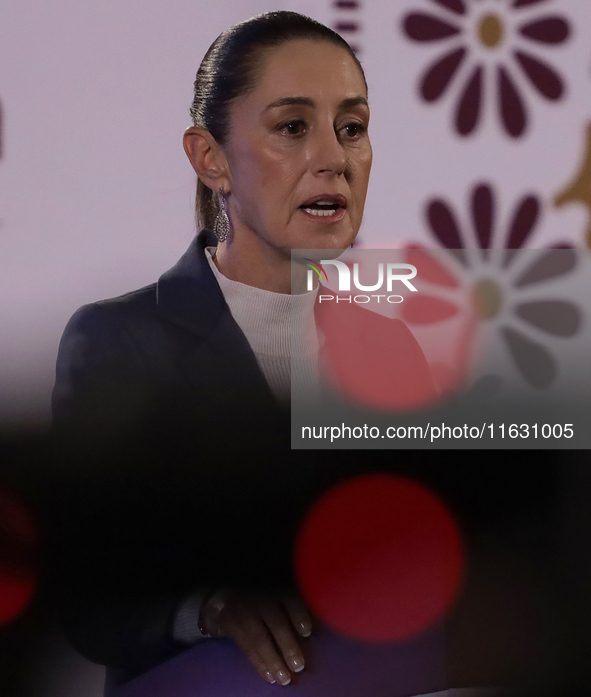 On October 2, 2024, in Mexico City, Mexico, Claudia Sheinbaum, President of Mexico, holds her first morning press conference at the National...