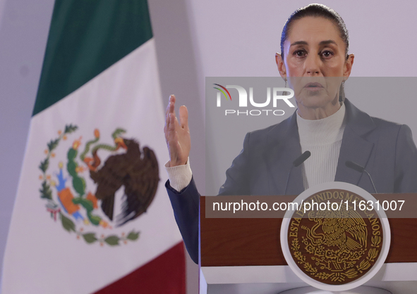 On October 2, 2024, in Mexico City, Mexico, Claudia Sheinbaum, President of Mexico, holds her first morning press conference at the National...