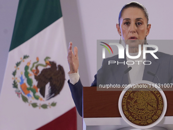 On October 2, 2024, in Mexico City, Mexico, Claudia Sheinbaum, President of Mexico, holds her first morning press conference at the National...