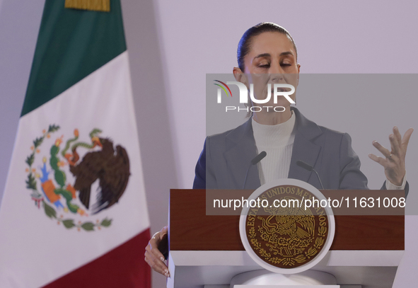 On October 2, 2024, in Mexico City, Mexico, Claudia Sheinbaum, President of Mexico, holds her first morning press conference at the National...