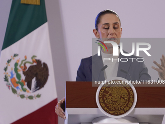 On October 2, 2024, in Mexico City, Mexico, Claudia Sheinbaum, President of Mexico, holds her first morning press conference at the National...