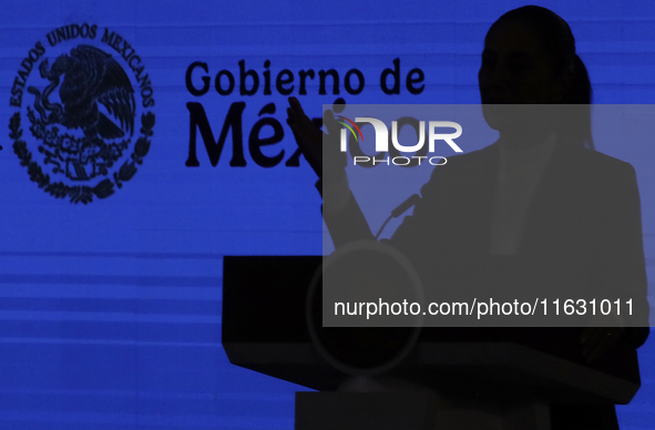 On October 2, 2024, in Mexico City, Mexico, Claudia Sheinbaum, President of Mexico, holds her first morning press conference at the National...