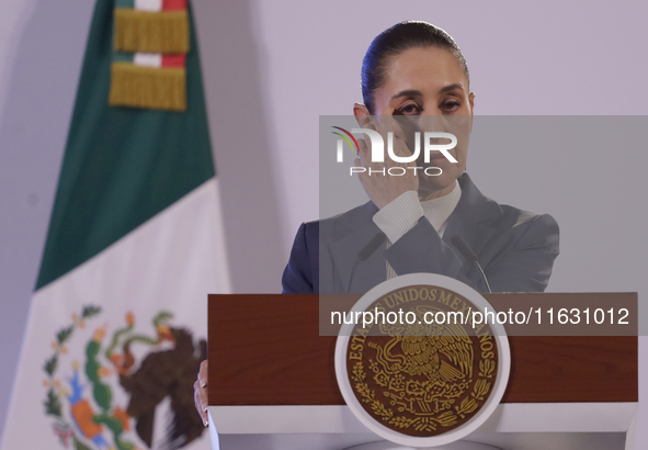 On October 2, 2024, in Mexico City, Mexico, Claudia Sheinbaum, President of Mexico, holds her first morning press conference at the National...