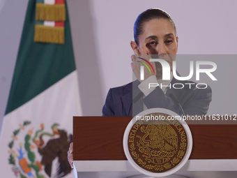 On October 2, 2024, in Mexico City, Mexico, Claudia Sheinbaum, President of Mexico, holds her first morning press conference at the National...