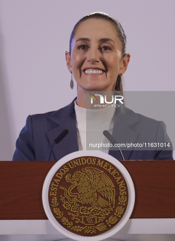 On October 2, 2024, in Mexico City, Mexico, Claudia Sheinbaum, President of Mexico, holds her first morning press conference at the National...