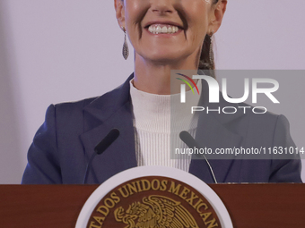 On October 2, 2024, in Mexico City, Mexico, Claudia Sheinbaum, President of Mexico, holds her first morning press conference at the National...