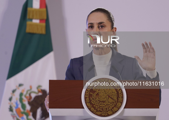 On October 2, 2024, in Mexico City, Mexico, Claudia Sheinbaum, President of Mexico, holds her first morning press conference at the National...