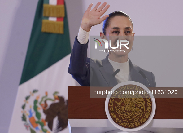 On October 2, 2024, in Mexico City, Mexico, Claudia Sheinbaum, President of Mexico, holds her first morning press conference at the National...