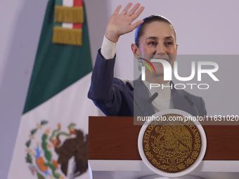 On October 2, 2024, in Mexico City, Mexico, Claudia Sheinbaum, President of Mexico, holds her first morning press conference at the National...