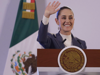 On October 2, 2024, in Mexico City, Mexico, Claudia Sheinbaum, President of Mexico, holds her first morning press conference at the National...