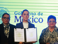 Claudia Sheinbaum Pardo, the first female President of Mexico, signs her first decree, a public apology for the student massacre of 1968, an...