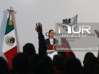 Claudia Sheinbaum Pardo, the first female President of Mexico, speaks during her first briefing conference of her six-year term. She talks a...