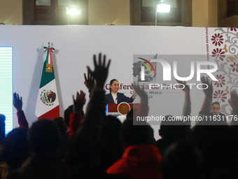 Claudia Sheinbaum Pardo, the first female President of Mexico, speaks during her first briefing conference of her six-year term. She talks a...